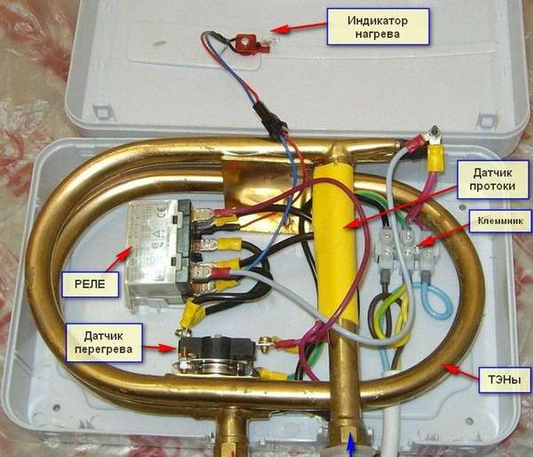 Устройство бойлера для нагрева воды проточного типа 